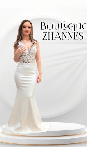 Елегантна бяла рокля с дантела White Diamond 1452