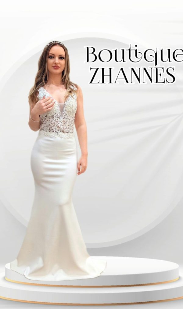 Елегантна бяла рокля с дантела White Diamond 1452